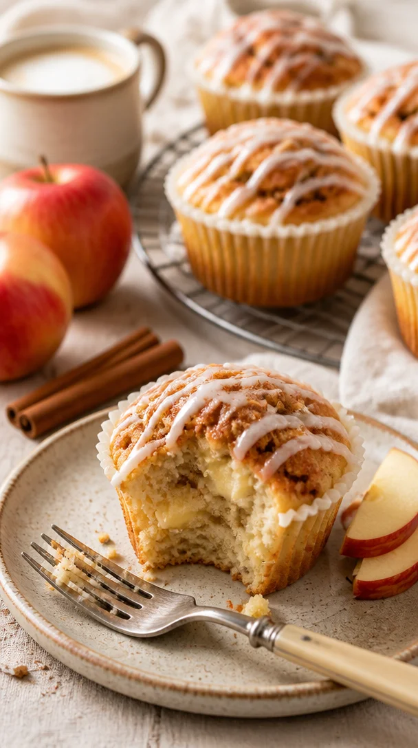 Zimtschnecken Muffins mit Apfel, frisch gebacken und lecker angerichtet.