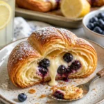 Frische Zitronen-Blaubeer-Croissants auf einer stilvollen Servierplatte