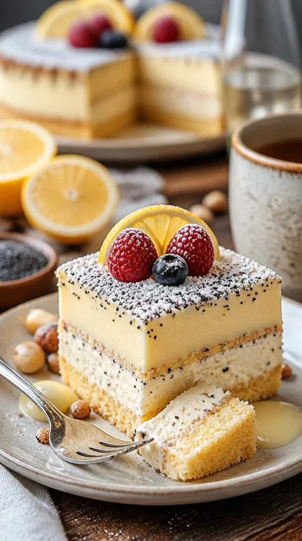 Zitronen-Mohn-Kuchen Rezept für 4 Personen mit einer köstlichen Zitronen-Glasur