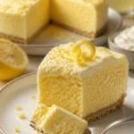 Luftiger Zitronen-Sorbet-Kuchen auf einem weißen Teller serviert