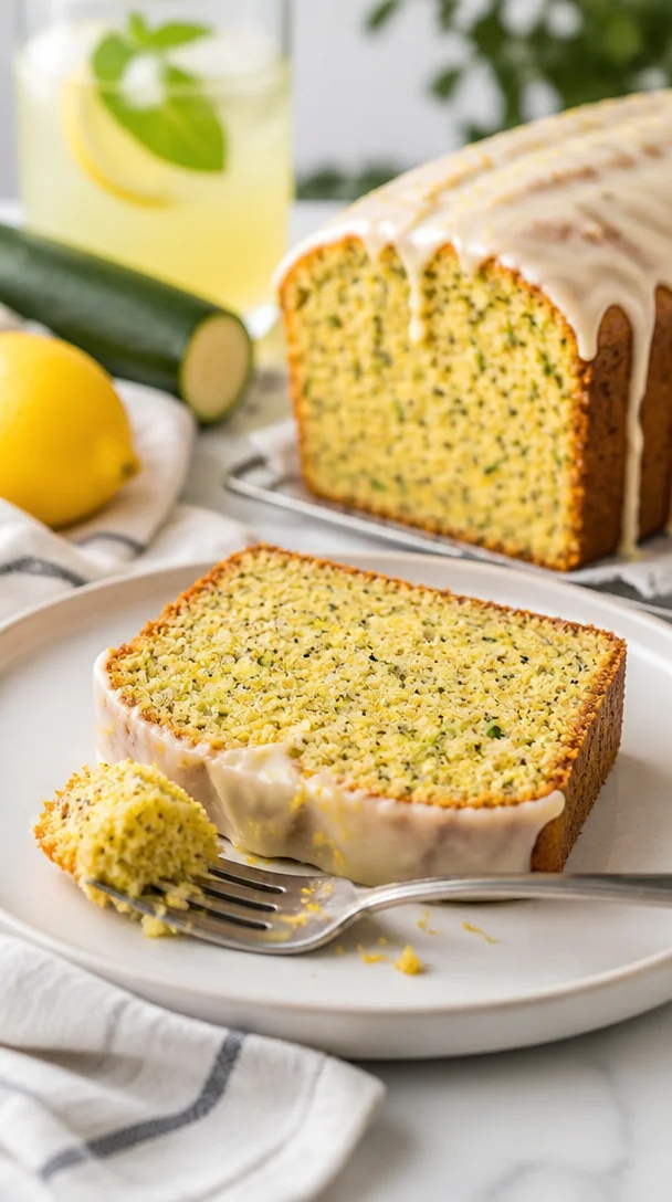 Zucchini-Brot mit Zitrone und Mohn auf einem rustikalen Holzbrett