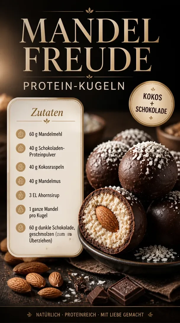 Almond Joy Proteinbällchen aus Kokos und Schokolade, leckere No-Bake-Bissen