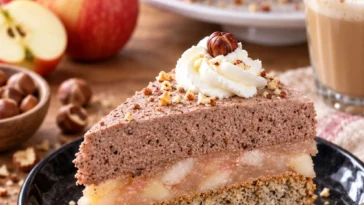 Köstliche Torte mit Apfel, Nüssen und Schokolade