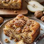 Saftiger Birnen-Walnuss-Kuchen vom Blech mit frischen Birnen und Walnüssen