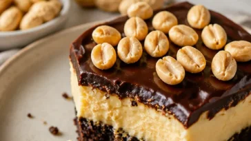 Buster Bar Dessert mit Schokolade und Erdnüssen, dekoriert mit Sahne