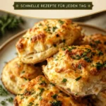 Cheddarkrabben-Biscuits frisch gebacken auf einem weißen Teller