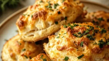 Cheddarkrabben-Biscuits frisch gebacken auf einem weißen Teller
