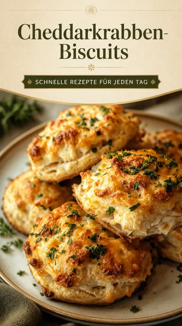 Cheddarkrabben-Biscuits frisch gebacken auf einem weißen Teller