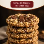 Platte mit Cowboy Cookies aus Hafer, Schokolade und Nüssen