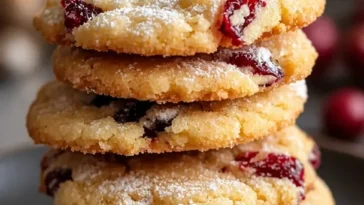 Cranberry-Orange-Shortbread Kekse auf einem Teller arrangiert