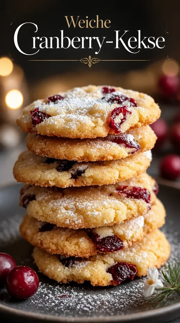 Cranberry-Orange-Shortbread Kekse auf einem Teller arrangiert