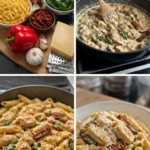 Cremige toskanische Hähnchenpasta mit frischen Kräutern und Gemüse
