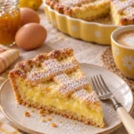 Crostata mit Mostarda und Creme auf einem Teller serviert