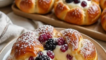 Dekadente dänische Karnevalsbrötchen mit Vanille-Cheesecake-Füllung