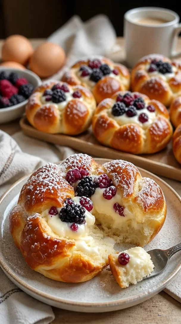 Dekadente dänische Karnevalsbrötchen mit Vanille-Cheesecake-Füllung