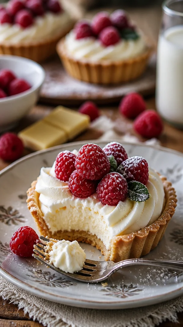 Dekadente weiße Schokoladenmousse-Tarteletts auf elegantem Teller