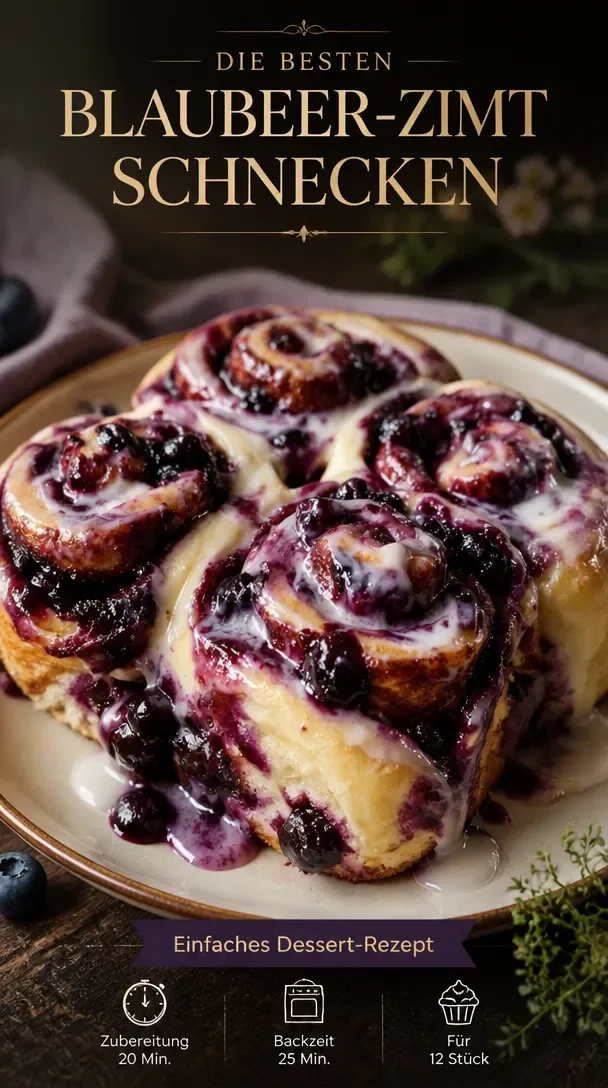 Leckere Blaubeer-Zimtschnecken auf einem Teller, ideal für Frühstücksbrunch