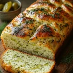 Dill-Pickle-Brot frisch gebacken auf einem Holzbrett