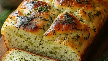 Dill-Pickle-Brot frisch gebacken auf einem Holzbrett