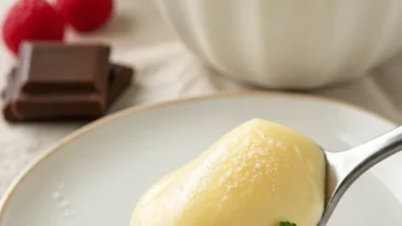 Echte bayerische Creme in einer Schale serviert, ein traditionelles Dessert.