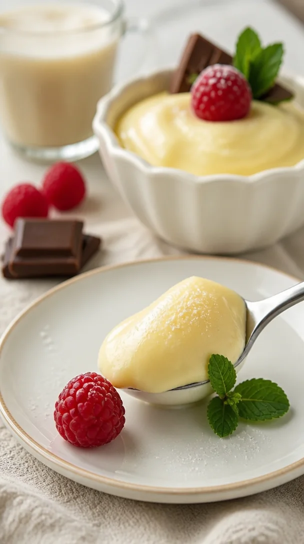 Echte bayerische Creme in einer Schale serviert, ein traditionelles Dessert.