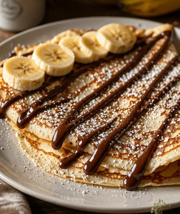 Banana Nutella Crepes mit frischen Bananen auf einem Teller