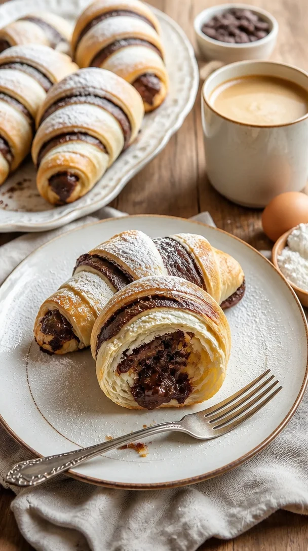 Leckere Blätterteig-Croissants mit Nutella auf einem Teller