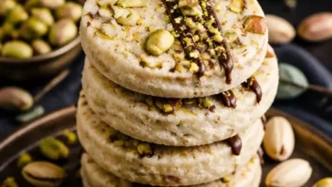 Einfache, klassische Pistazien-Shortbread-Kekse auf einem Teller