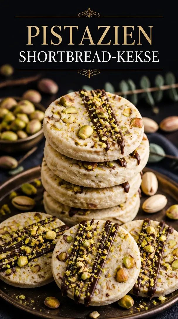 Einfache, klassische Pistazien-Shortbread-Kekse auf einem Teller