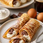 Einfache Schokoladencreme gefüllte Crêpes auf einem Teller serviert