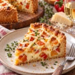 Schokoladige Stracciatella Torte auf einem Teller dekoriert