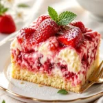 Erdbeer-Erdbeben-Kuchen mit frischen Erdbeeren und Sahne-Toppings