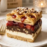 Erdbeer-Haselnuss-Danish-Pie auf einem rustikalen Holztisch