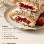 Erdbeer-Käsekuchen-Taschen frisch aus dem Ofen mit Erdbeeren und Käsefüllung