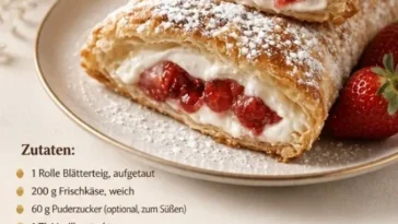 Erdbeer-Käsekuchen-Taschen frisch aus dem Ofen mit Erdbeeren und Käsefüllung