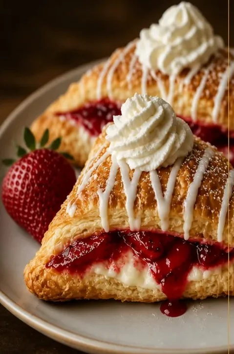 Erdbeerkäsekuchen-Taschen auf einem Teller serviert