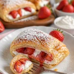 Leckerer Erdbeerkäsekuchen-Turnover mit frischen Erdbeeren und Käsekuchenfüllung