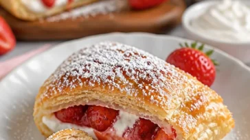 Leckerer Erdbeerkäsekuchen-Turnover mit frischen Erdbeeren und Käsekuchenfüllung