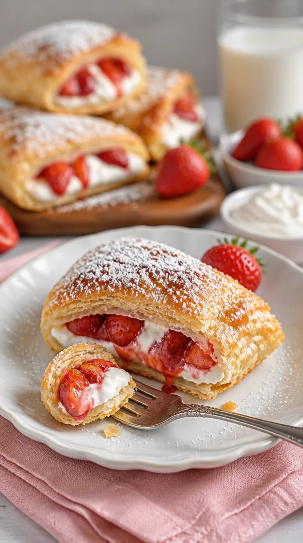 Leckerer Erdbeerkäsekuchen-Turnover mit frischen Erdbeeren und Käsekuchenfüllung