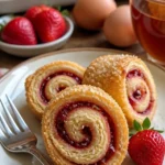Knusprige Erdbeermarmeladenrollen-Kekse auf einem Teller