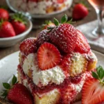 Feuriger Erdbeer-Shortcake-Trifle mit frischen Erdbeeren und Sahne