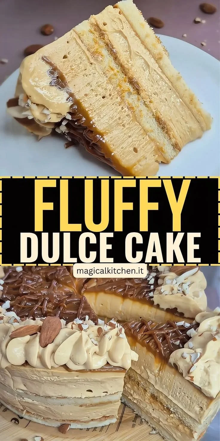 Gebackener Kuchen mit Dulce de Leche und Mascarpone-Creme auf einem Teller.