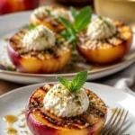 Gegrillte Nektarinen mit cremigem Mascarpone auf dem Grill serviert