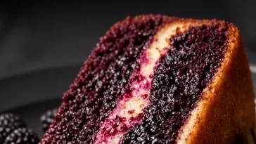 Brombeervelvetkuchen mit saftigen Brombeeren und cremiger Glasur