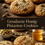 Leckere gesalzene Honig-Pistazienkekse auf einem Teller.