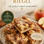 Glutenfreie Apfelkuchenriegel auf einem Teller, frisch gebacken und serviert.