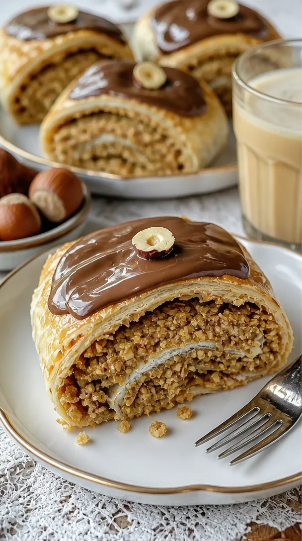 Haselnuss-Schnecken mit Orangenmarmelade und Nutella auf einem Teller