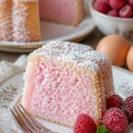 Himbeer-Engelshaarkuchen mit frischen Himbeeren auf einem Teller