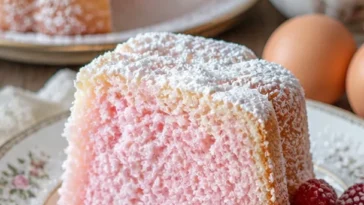 Himbeer-Engelshaarkuchen mit frischen Himbeeren auf einem Teller