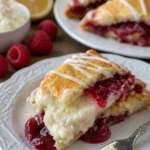 Himbeer-Frischkäse-Teigwaren mit frischen Himbeeren und cremigem Frischkäse dekoriert